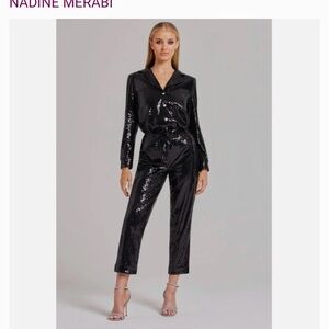 NADINE MERABI Shimmering Black Jumpsuit